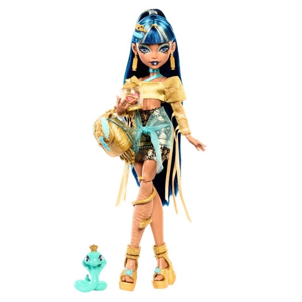 Monster High Cleo De Nile Doll in Golden Shirt with Pet Hissette and Accessories